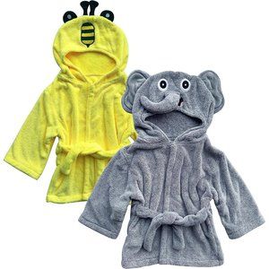 pack of 2 unisex animal face robe for 0-9 month baby cute bee and happy elephant